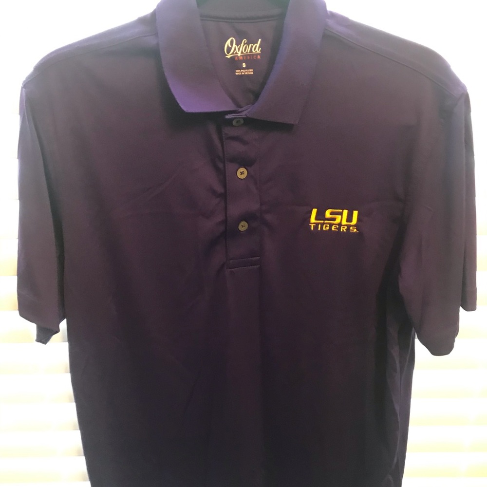 Purple LSU Oxford America polo shirt